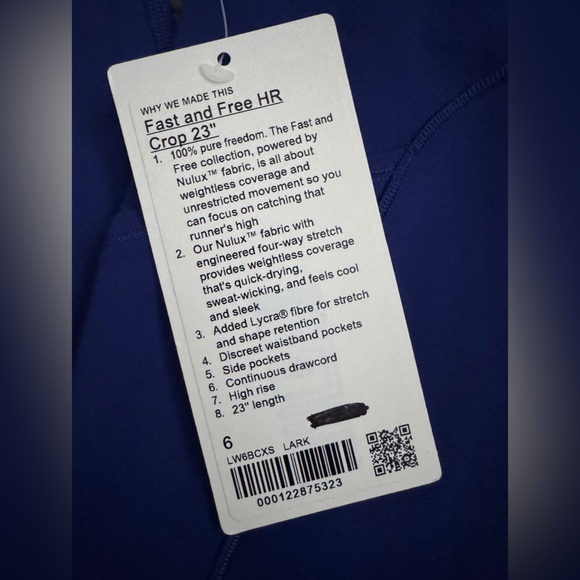 Lululemon Fast and Free High-Rise Crop II 23" *Non-Reflective in Larkspur - Picture 7 of 7